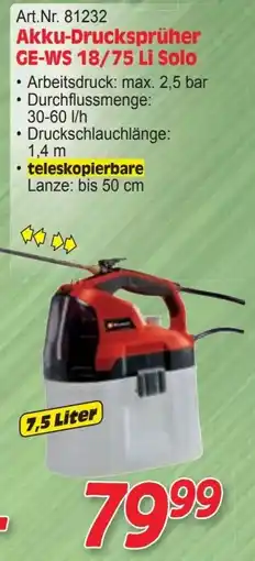 Zgonc Akku-Drucksprüher GE-WS 18/75 Li Solo Angebot