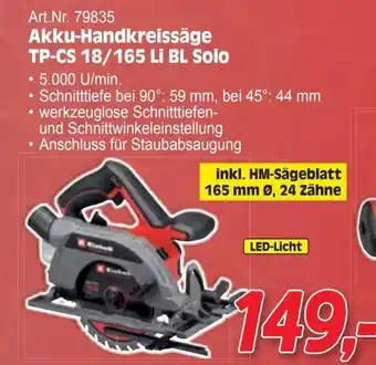 Zgonc Akku-Handkreissäge TP-CS 18/165 Li BL Solo Angebot