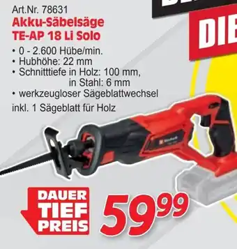 Zgonc Akku-Säbelsäge TE-AP 18 Li Solo Angebot