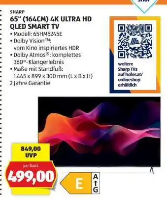 Hofer SHARP 65“ (164CM) 4K ULTRA HD QLED SMART TV Angebot