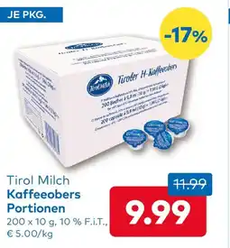 T&G Tirol Milch Kaffeeobers Portionen T&G Angebot