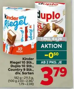 Billa Kinder Riegel 10 Stk., Duplo 10 Stk., Country 9 Stk. div. Sorten Angebot