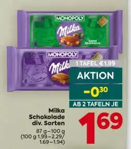 Billa Milka Schokolade div. Sorten Angebot