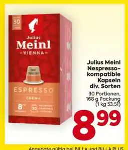 Billa Julius Meinl Nespresso-kompatible Kapseln div. Sorten Angebot