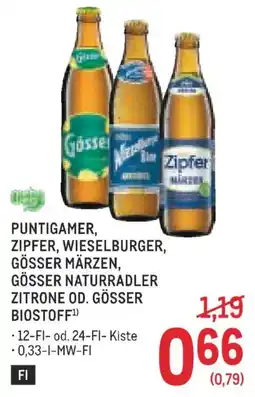 Metro Puntigamer, zipfer, wieselburger, gösser märzen, gösser naturradler zitrone od. gösser biostoff Angebot