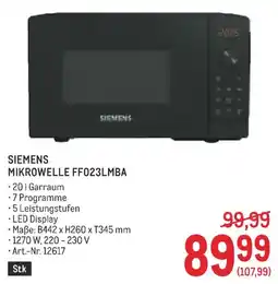 Metro Siemens mikrowelle ff023lmba Angebot