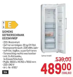 Metro Siemens gefrierschrank gs33nvwep Angebot