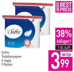 Sutterlüty Softis toilettenpapier 4-lagig 9 rollen Angebot