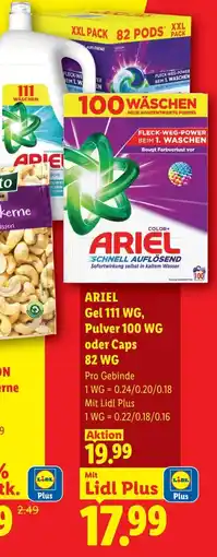 Lidl Ariel gel 111 wg, pulver 100 wg oder caps 82 wg Angebot
