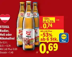 Lidl Stiegl radler, hell oder alkoholfrei Angebot