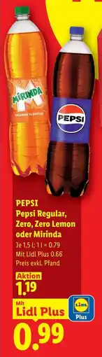 Lidl Pepsi Regular Zero Zero Lemon oder Mirinda Angebot