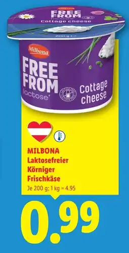 Lidl Milbona laktosefreier körniger frischkäse Angebot