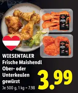 Lidl Wiesentaler frische maishendl ober oder unterkeulen gewürzt Angebot