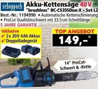 Akku kettensäge 40v brushless bc-cs355du x set l2
