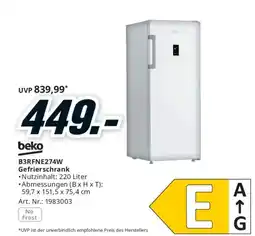 Media Markt Beko b3rfne274w gefrierschrank Angebot