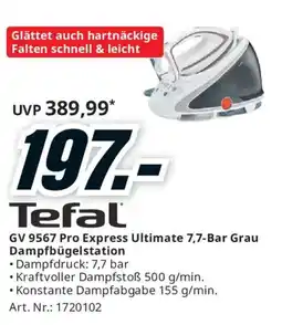 Media Markt Tefal GV 9567 Pro Express Ultimate 7,7-Bar Grau Dampfbügelstation Angebot