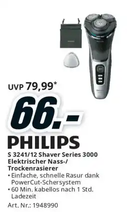Media Markt PHILIPS S 3241/12 Shaver Series 3000 Elektrischer Nass-/ Trockenrasierer Angebot