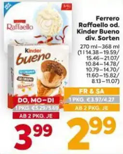 Billa Ferrero Raffaello od. Kinder Bueno Angebot