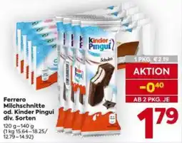 Billa Ferrero Milchschnitte od. Kinder Pingui Angebot