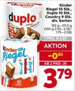 Billa Kinder Riegel 10 Stk., Duplo 10 Stk., Country 9 Stk. Angebot