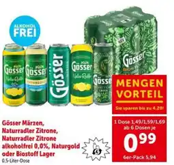 Interspar Gösser Märzen, Naturradler Zitrone, Naturradler Zitrone alkoholfrei 0,0%, Naturgold. oder Biostoff Lager Angebot