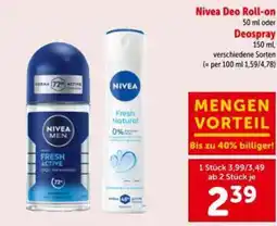 Interspar Nivea deo roll-on oder deospray Angebot