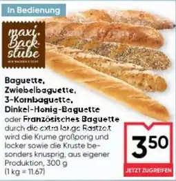 Maximarkt Baguette, Zwiebelbaguette, 3-Kornbaguette, Dinkel-Honig-Baguette oder Französisches Baguette Angebot