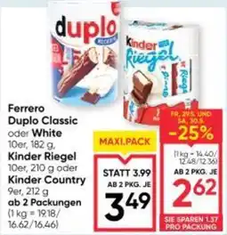 Maximarkt Ferrero Duplo Classic oder White, Kinder Riegel oder Kinder Country Angebot