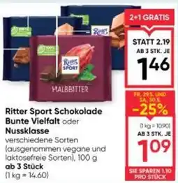 Maximarkt Ritter Sport Schokolade Bunte Vielfalt oder Nussklasse Angebot