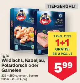 MPreis Iglo Wildlachs, Kabeljau, Polardorsch oder Garnelen Angebot
