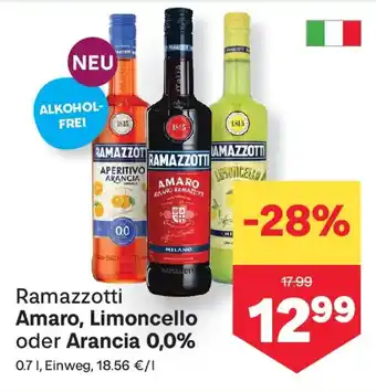 MPreis Ramazzotti Amaro, Limoncello oder Arancia 0.0% Angebot