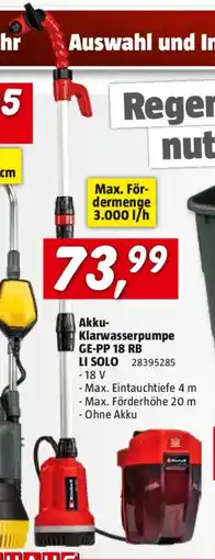 Bauhaus Akku klarwasserpumpe ge pp 18 rb li solo Angebot