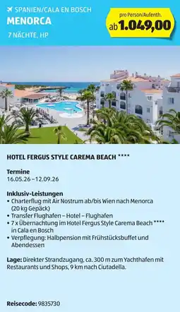 Hofer Reisen Spanien/cala en bosch menorca Angebot