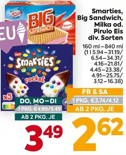 Billa Smarties, big sandwich, milka od. pirulo eis div. sorten Angebot