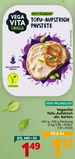 Billa Vegavita Tofu Aufstrich Angebot