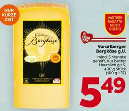 Billa Vorarlberger Bergkäse g U Angebot