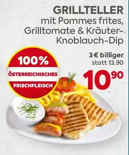 Billa Grillteller mit pommes frites grilltomate & kräuter knoblauch dip Angebot