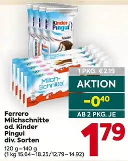 Billa Ferrero Milchschnitte od Kinder Pingui Angebot