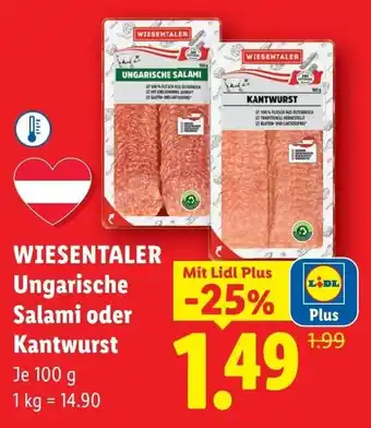 Lidl Wiesentaler ungarische salami oder kantwurst Angebot