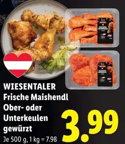 Lidl Wiesentaler frische maishendl ober- oder unterkeulen gewürzt Angebot