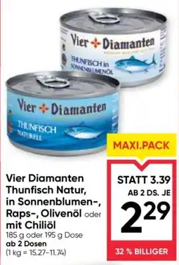 Maximarkt Vier Diamanten Thunfisch Natur, in Sonnenblumen-, Raps-, Olivenöl oder mit Chiliöl Angebot