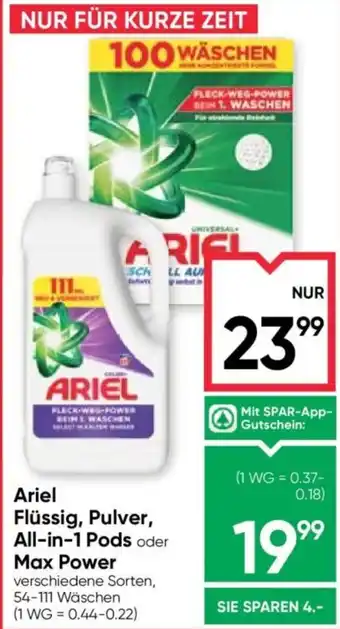 Maximarkt Ariel Flüssig, Pulver, All-in-1 Pods oder Max Power Angebot