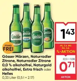 Maximarkt Gösser Märzen, Naturradler Zitrone, Naturradler Zitrone 0,0 % alkoholfrei, Naturgold alkoholfrei, Extra frisch oder Helles Angebot