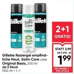 Maximarkt Gillette Rasiergel empfind- liche Haut, Satin Care oder Original Basis Angebot