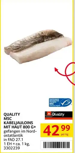 Transgourmet Quality msc kabeljauloins mit haut 800 g+ Angebot