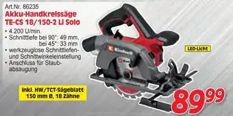 Zgonc Akku-Handkreissäge TE-CS 18/150-2 Li Solo Angebot