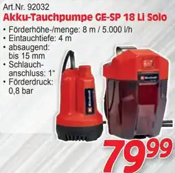 Zgonc Akku-Tauchpumpe GE-SP 18 Li Solo Angebot