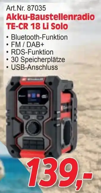 Zgonc Akku-Baustellenradio TE-CR 18 Li Solo Angebot