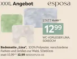 XXXLutz Badematte,,Lina", 100% Polyester, verschiedene Farben und Größen zur Wahl, 50x60cm statt 15,99** 12,99 (82500371/01-03) Angebot