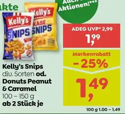ADEG Kelly's Snips diu. Sorten od. Donuts Peanut & Caramel Angebot